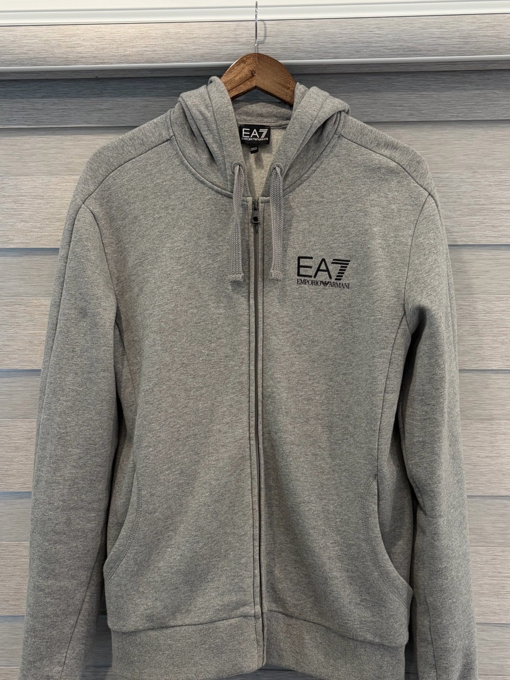 Emporio Armani EA7 Light Grey Fleece Hoodie Label Detail